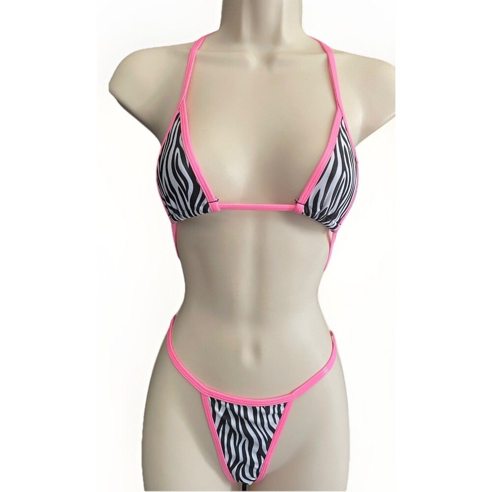 Microkini Bikini  Exotic Dancewear Stripper Candy Shop Lingerie Pink Zebra Small